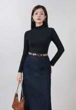 High quality cotton t-shirt with fashionable high neck and long sleeves