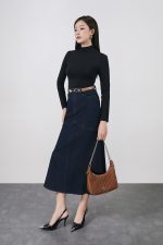 High quality cotton t-shirt with fashionable high neck and long sleeves