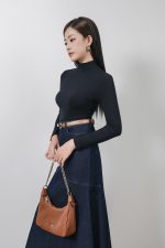 High quality cotton t-shirt with fashionable high neck and long sleeves