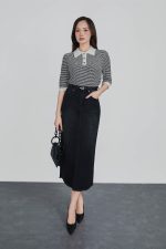 High-quality emulsion wool knitted sweater with a round neck and fashionable horizontal striped pattern