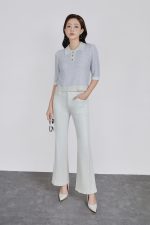 High-quality emulsion wool knitted sweater with a round neck and fashionable horizontal striped pattern