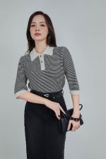 High-quality emulsion wool knitted sweater with a round neck and fashionable horizontal striped pattern