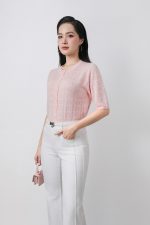 High-quality knitted sweater with round neck, loose sleeves, fashionable buttoned body