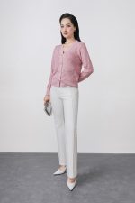 High-quality knitted sweater with V-neck, plaid pattern, and fashionable stone buttons with pockets