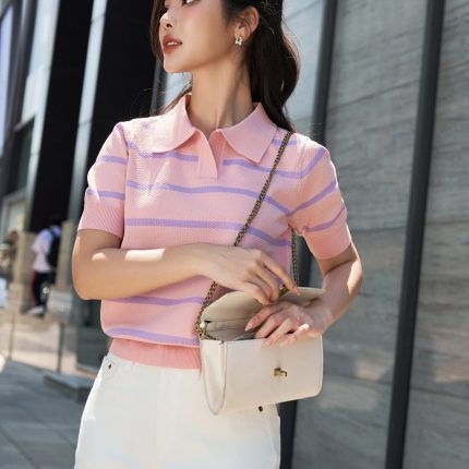 High quality sweater with German collar, short sleeves, large elastic waistband