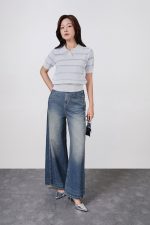 High quality sweater with German collar, short sleeves, large elastic waistband