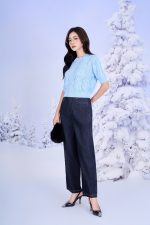 High quality sweater with round neck, short sleeves, fashionable elastic hem