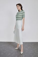High-quality sweater with round neck, short sleeves, fashionable elastic hem