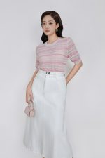 High-quality sweater with round neck, short sleeves, fashionable elastic hem