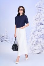 High quality sweater with round neck, short sleeves, fashionable elastic hem