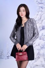 High quality sweater with short round neck and fashionable fringed hem, buttoned front