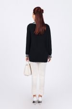 High-quality wool cardigan with deep V-neck and fashionable striped pockets