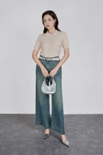 High-quality wool knitted sweater, fashionable loose collar, short sleeves