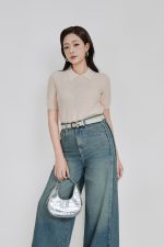 High-quality wool knitted sweater, fashionable loose collar, short sleeves