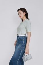 High-quality wool knitted sweater, fashionable loose collar, short sleeves