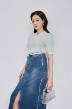 High-quality wool knitted sweater, fashionable loose collar, short sleeves