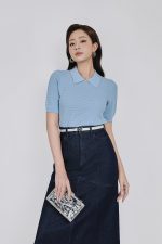 High-quality wool knitted sweater, fashionable loose collar, short sleeves