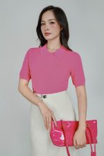 High-quality wool knitted sweater, fashionable loose collar, short sleeves