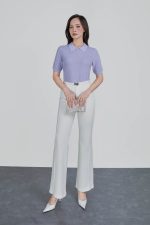 High-quality wool knitted sweater, fashionable loose collar, short sleeves
