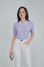 High-quality wool knitted sweater, fashionable loose collar, short sleeves