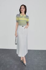 High-quality wool knitted sweater with round neck, fashionable horizontal striped pattern, elastic hem