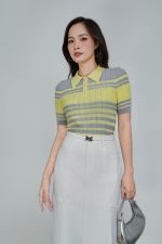 High-quality wool knitted sweater with round neck, fashionable horizontal striped pattern, elastic hem