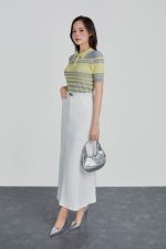 High-quality wool knitted sweater with round neck, fashionable horizontal striped pattern, elastic hem