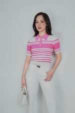 High-quality wool knitted sweater with round neck, fashionable horizontal striped pattern, elastic hem
