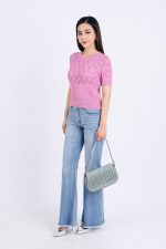 High-quality woven sweater with plaid pattern and short sleeves