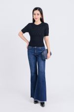 High-quality woven sweater with plaid pattern and short sleeves