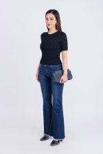 High-quality woven sweater with plaid pattern and short sleeves