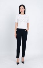 High-quality woven sweater with plaid pattern and short sleeves