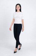High-quality woven sweater with plaid pattern and short sleeves