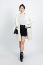 Long high-fashion wool coat with hood and pockets