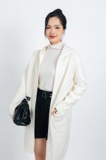 Long high-fashion wool coat with hood and pockets