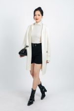 Long high-fashion wool coat with hood and pockets