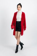 Long high-fashion wool coat with hood and pockets