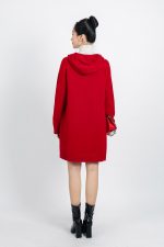 Long high-fashion wool coat with hood and pockets