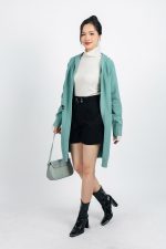 Long high-fashion wool coat with hood and pockets