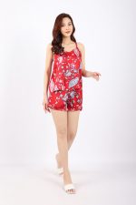 Silk pajamas with a loose shape and a criss-cross back with elastic waistband pants and ruffles