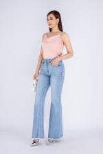 Straight silk two-piece shirt with scoop neck styling