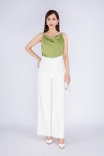 Straight silk two-piece shirt with scoop neck styling