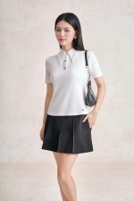 Wool knitted T-shirt with German neckline and styled stone buttons