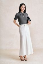 Wool knitted T-shirt with German neckline and styled stone buttons