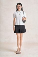 Wool knitted T-shirt with German neckline and styled stone buttons