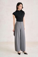 Wool knitted t-shirt with round neck and shoulder sleeves, styled with a shrug
