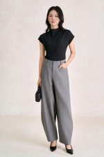 Wool knitted t-shirt with round neck and shoulder sleeves, styled with a shrug