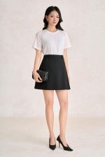 Wool knitted T-shirt with round neck, short sleeves and fashionable mesh lace