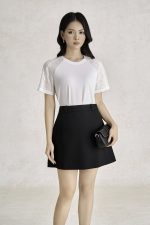 Wool knitted T-shirt with round neck, short sleeves and fashionable mesh lace